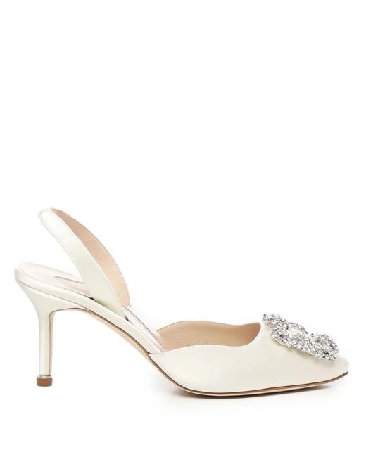 Manolo Blahnik White 70Mm Hangisli Pumps