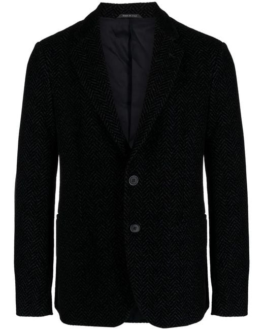 Giorgio Armani Black Textured-Finish Notched-Lapels Blazer for men