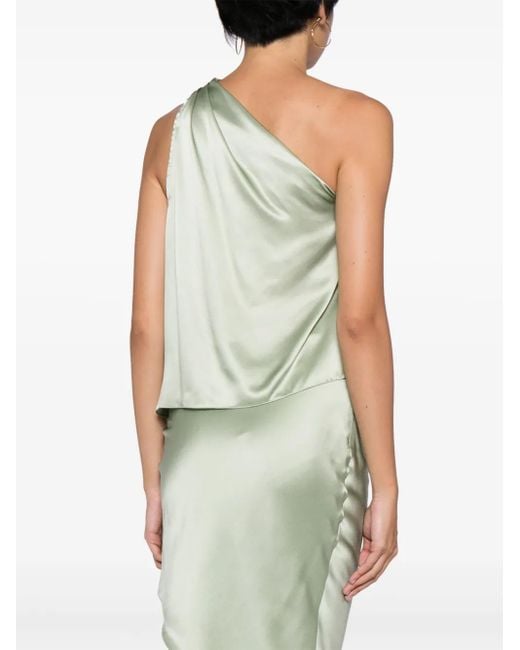 Michelle Mason Green Asymmetric Halterneck Silk Top