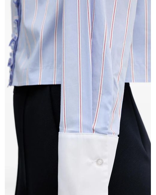 Ouí Blue Ruffled Striped Shirt