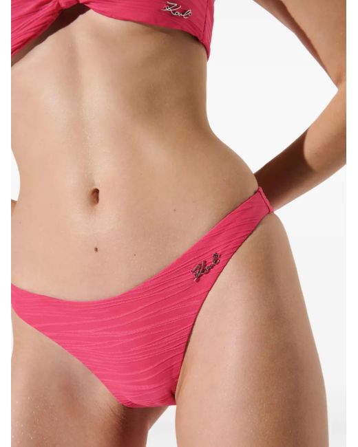 Karl Lagerfeld Pink Logo-Plaque Bikini Bottoms