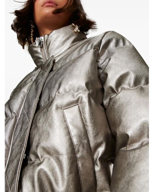 Twinset Gray Metallic Quilted Puffer Down Jacket