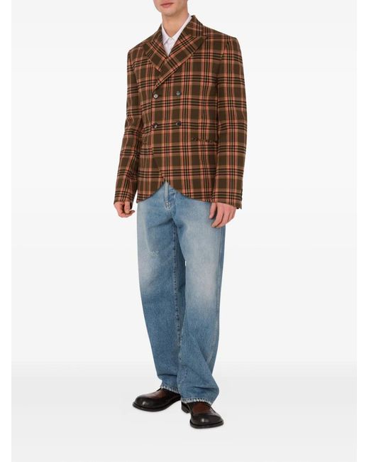 Moschino Brown Double-Breasted Checked Blazer for men