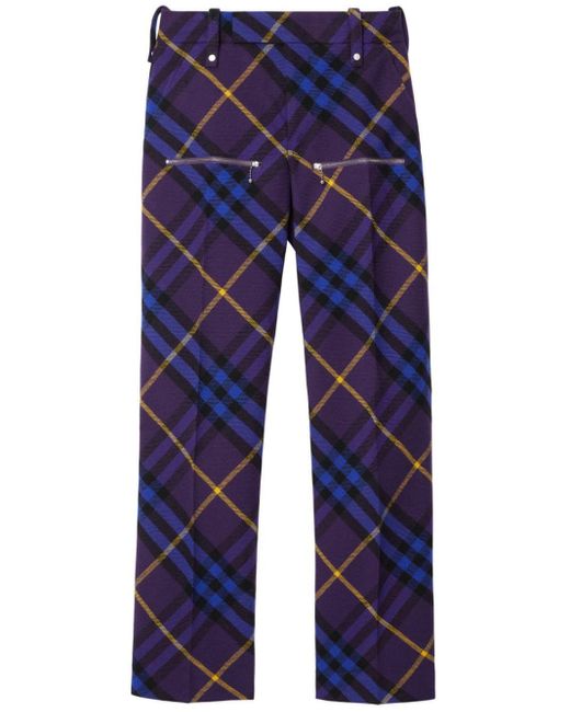 Burberry Blue Plaid-check Pattern Straight-leg Trousers