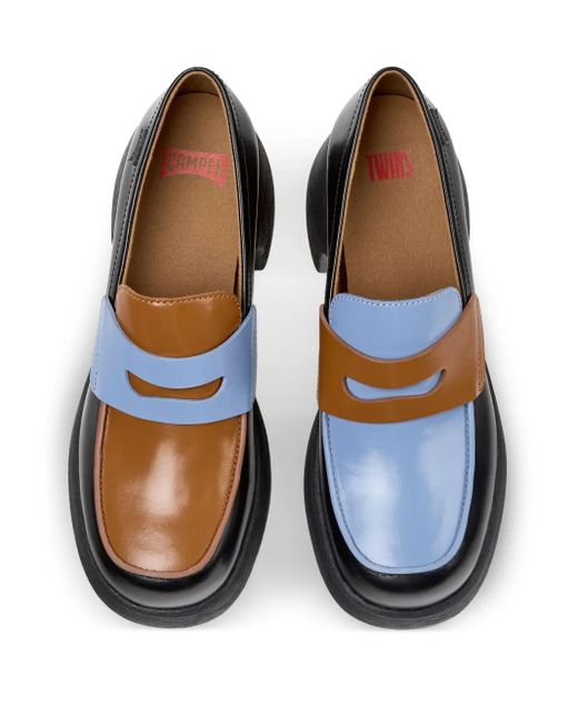 Camper Blue Twins Leather Platform Loafers
