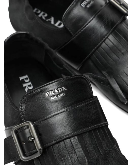 Prada Black Shuffle Fringed Loafers for men