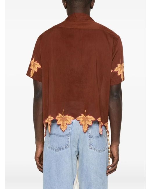 Bode Brown Leaf-Print Scalloped Shirt for men