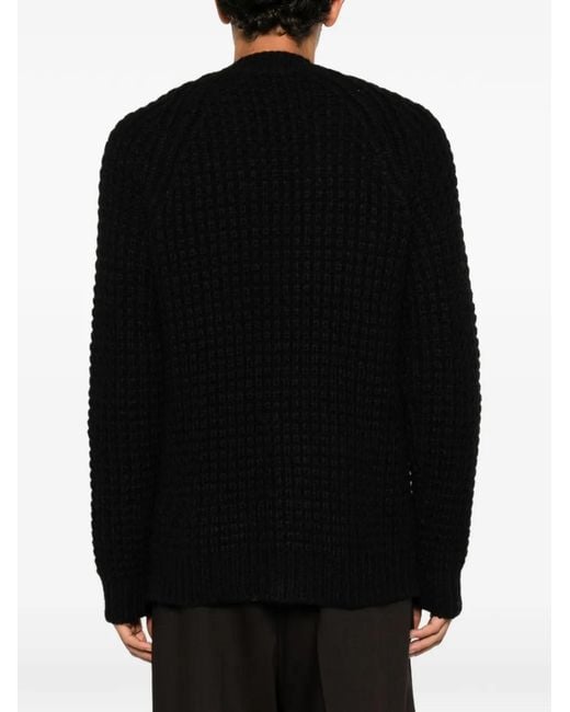 Roberto Collina Black Waffle-Knit Raglan-Sleeve Cardigan for men