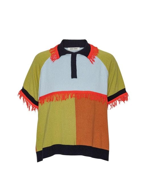 Henrik Vibskov Blue Colourblock Fringed Polo Shirt for men