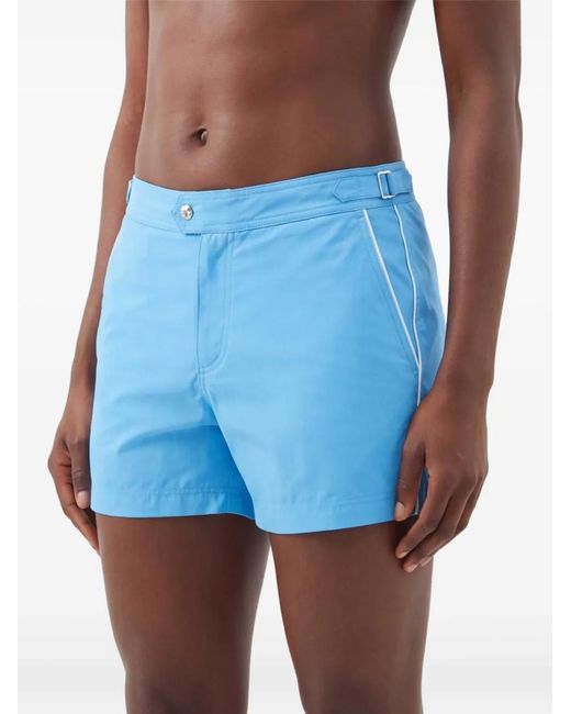 Tom Ford Blue Light Nylon Swimsuit With Contrasting Piping And Side Straps for men