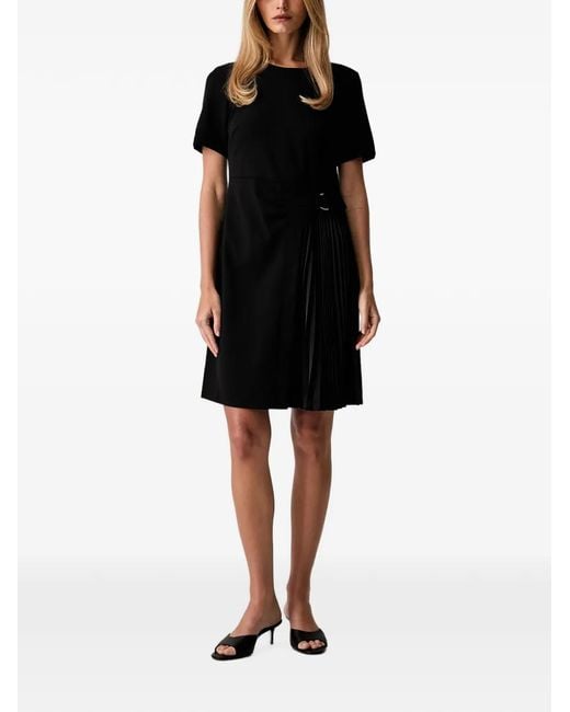 DKNY Black Pleated Buckle-Detail Mini Dress