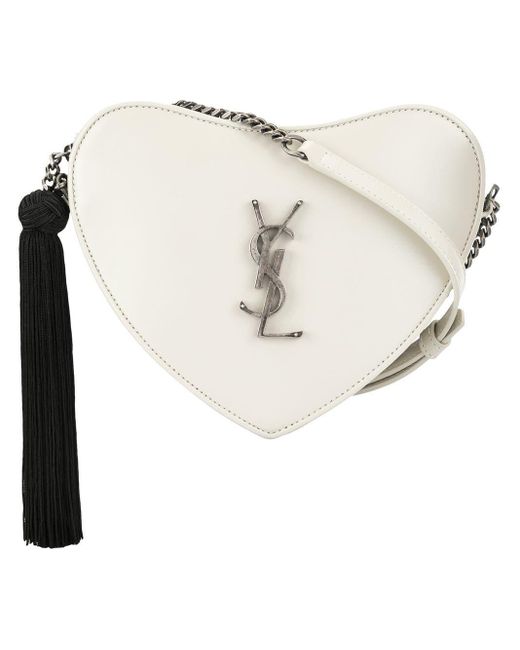 Saint Laurent White Ysl Heart Logo Shoulder Bag