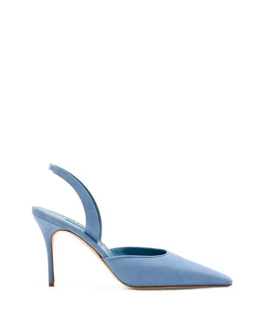 Manolo Blahnik Blue Borelapa Pointed-Toe Slingback Pumps
