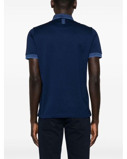 Canali Blue Contrasting-collar Polo Shirt for men
