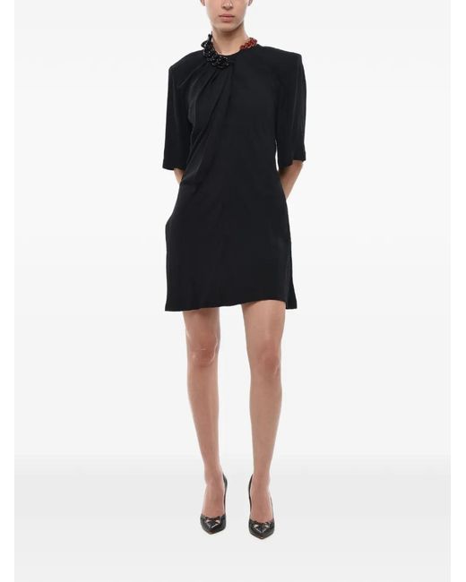 Stella McCartney Black Falabella Chain-Detail Draped Mini Dress