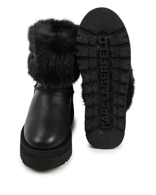 Karl Lagerfeld Black Skylar Faux-Fur Platform Boots
