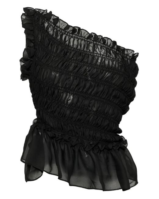ROKH Black Smocked Off-Shoulder Top
