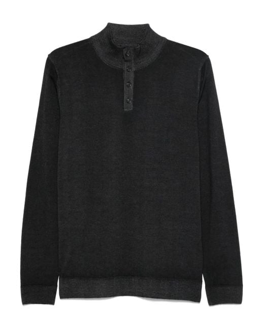 Daniele Fiesoli Black High-Neck Button Polo Shirt for men