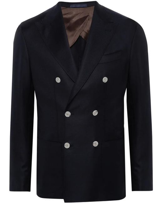 Barba Napoli Blue Double-Breasted Blazer for men