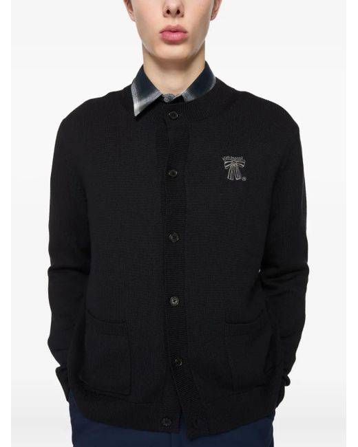 Acne Black Ribbed Button-Up Cardigan for men