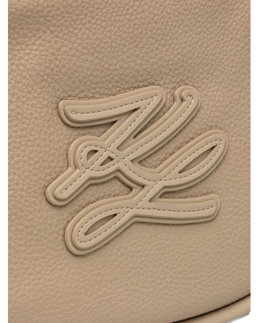 Karl Lagerfeld White Monogram-Patch Grained-Leather Shoulder Bag