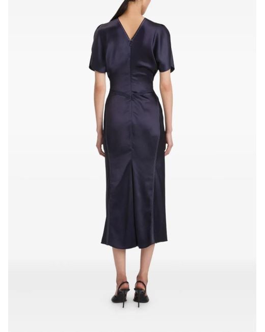 Victoria Beckham Blue Gathered-Waist Midi Dress
