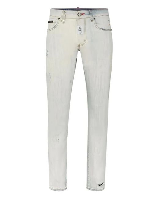 Philipp Plein Men's Gray Distressed Super-Straight Jeans