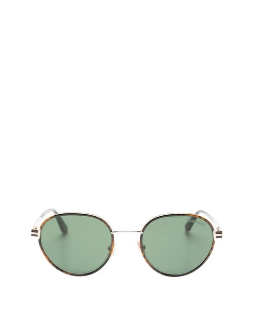 Tom Ford Green Lunettes De Soleil Jet-02 À Monture Ronde Effet Écaille De Tortue