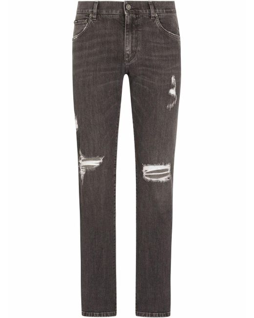Dolce & Gabbana Black Ripped Slim-fit Jeans for men