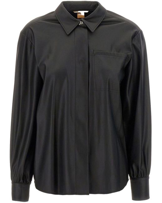 HUGO Black Faux-Leather Shirt