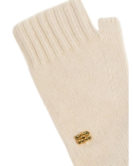 Ganni White Ribbed Logo-Detail Gloves