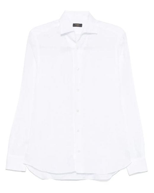 メンズ Barba Napoli リネンシャツ White