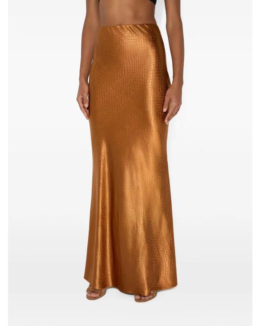 Elisabetta Franchi Brown Satin Skirt With Scale-Like Texture