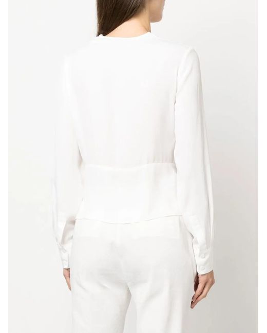 Pinko White Twisted V-Neck Blouse