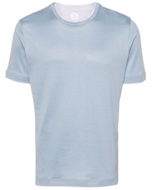 Eleventy Blue Contrasting-trim Cotton T-shirt for men