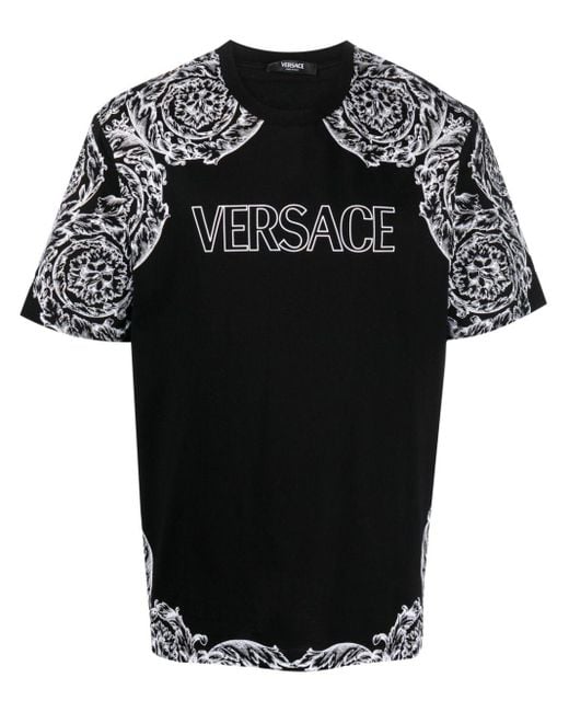 Camiseta con motivo Barocco y logo Versace de hombre de color Black