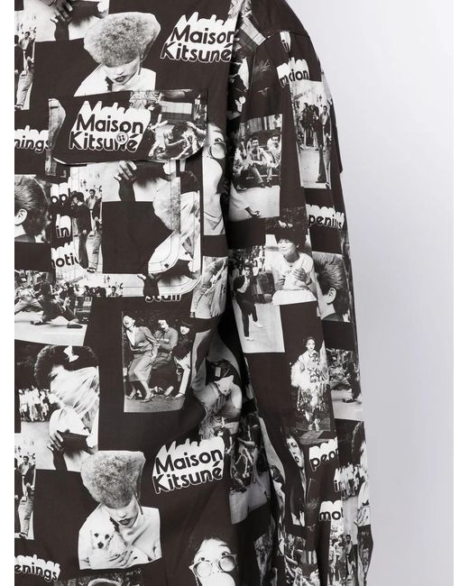 Maison Kitsuné Gray Graphic-Print Cotton Shirt for men