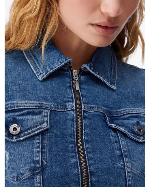 Liu Jo Blue Zip-Up Denim Jacket