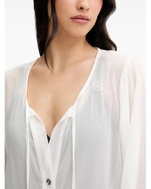 MICHAEL Michael Kors White Button-Front Tie-Neck Top