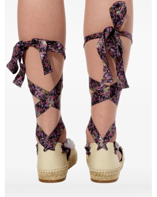 Balenciaga Pink Floral-Print Lace-Up Espadrilles