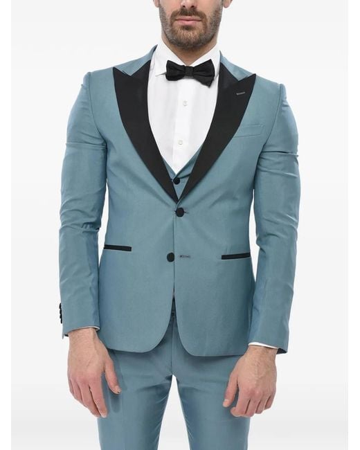 Corneliani Blue Contrast-Trim Single-Breasted Suit for men