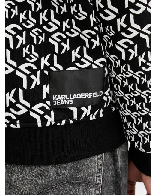 Felpa Girocollo Con Stampa di Karl Lagerfeld in Black da Uomo