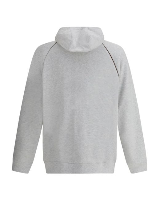 Brunello Cucinelli Gray Hooded Zip-Up Hoodie for men