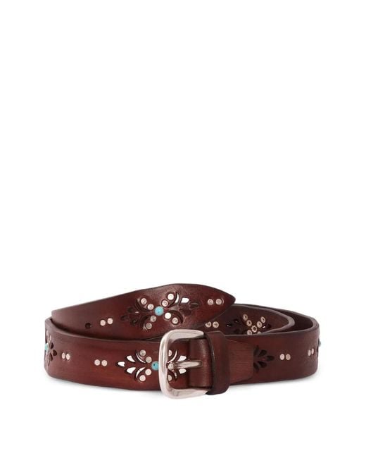 Alberto Luti Brown Laser-Cut Studded Leather Belt for men