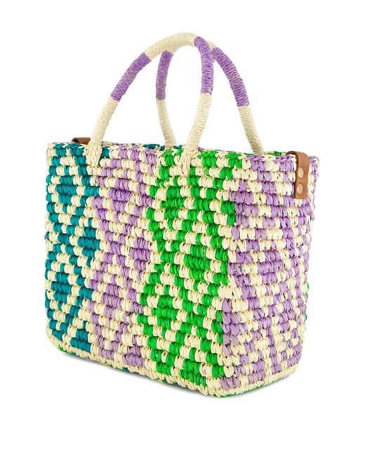 Sensi Studio Green Medium Canasta Patterned-Straw Tote Bag