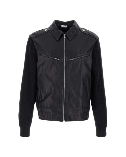 Brunello Cucinelli Blue Leather Panelled Jacket