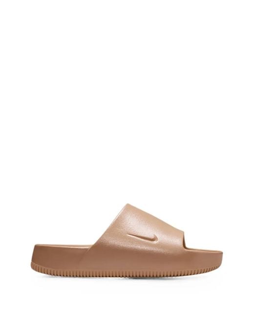 Nike Brown Calm Logo-Debossed Slides