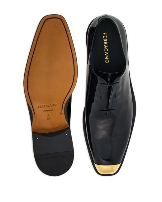 Ferragamo Black Metal Toe-cap Leather Loafers for men