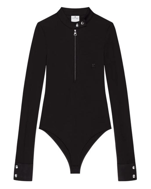 Courreges Black Biker Crepe Jersey Zipped Bodysuit