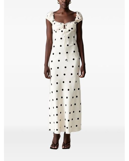 Bardot White Stasia Polka-Dot Lace-Trim Maxi Dress